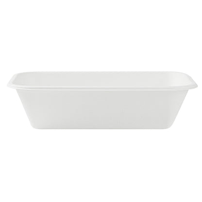 Pulp Safe No PFAS Added 32 oz Rectangle White Sugarcane / Bagasse Container - Home Compostable - 8 1/4" x 5 1/2" x 2 1/4" - 100 count box