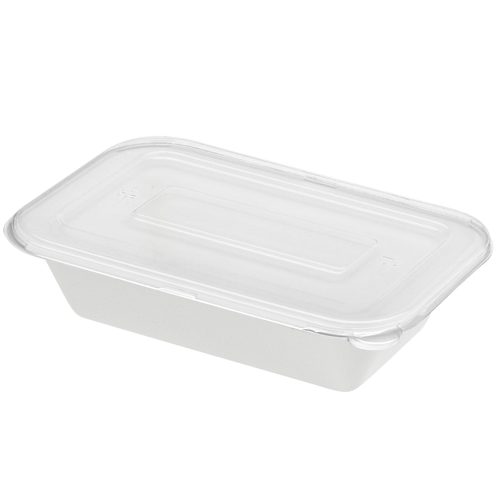 Pulp Safe No PFAS Added 32 oz Rectangle White Sugarcane / Bagasse Container - Home Compostable - 8 1/4" x 5 1/2" x 2 1/4" - 100 count box