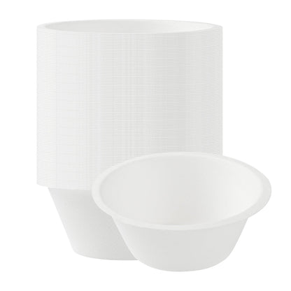Pulp Safe No PFAS Added 8 oz Round White Sugarcane / Bagasse Salad Bowl - Home Compostable - 4 1/2" x 4 1/2" x 1 3/4" - 100 count box