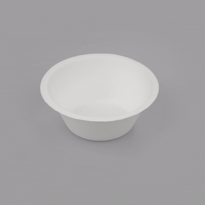 Pulp Safe No PFAS Added 8 oz Round White Sugarcane / Bagasse Salad Bowl - Home Compostable - 4 1/2" x 4 1/2" x 1 3/4" - 100 count box