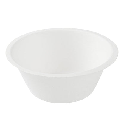 Pulp Safe No PFAS Added 8 oz Round White Sugarcane / Bagasse Salad Bowl - Home Compostable - 4 1/2" x 4 1/2" x 1 3/4" - 100 count box