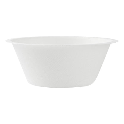 Pulp Safe No PFAS Added 8 oz Round White Sugarcane / Bagasse Salad Bowl - Home Compostable - 4 1/2" x 4 1/2" x 1 3/4" - 100 count box