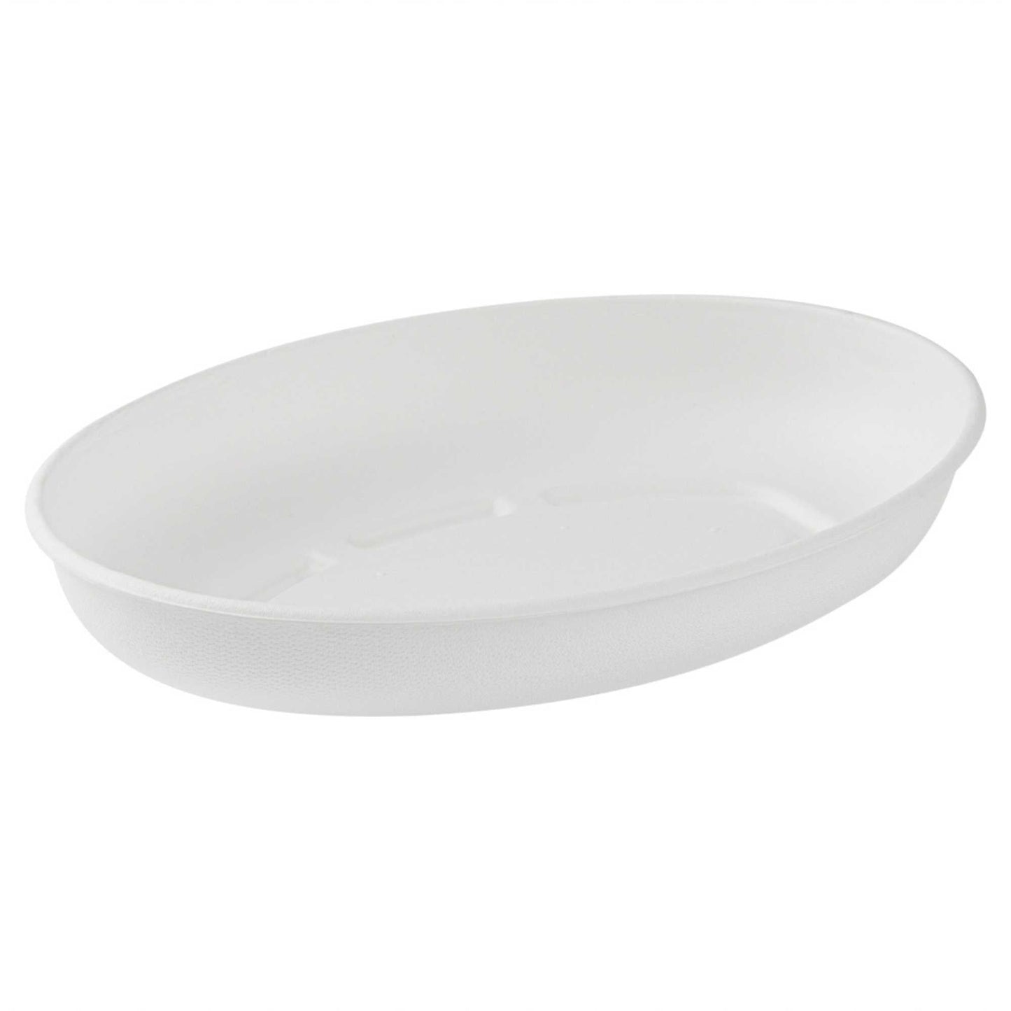 Pulp Safe No PFAS Added 26 oz Oval White Sugarcane / Bagasse Salad Plate - Home Compostable - 9 1/4" x 6" x 1 1/2" - 100 count box