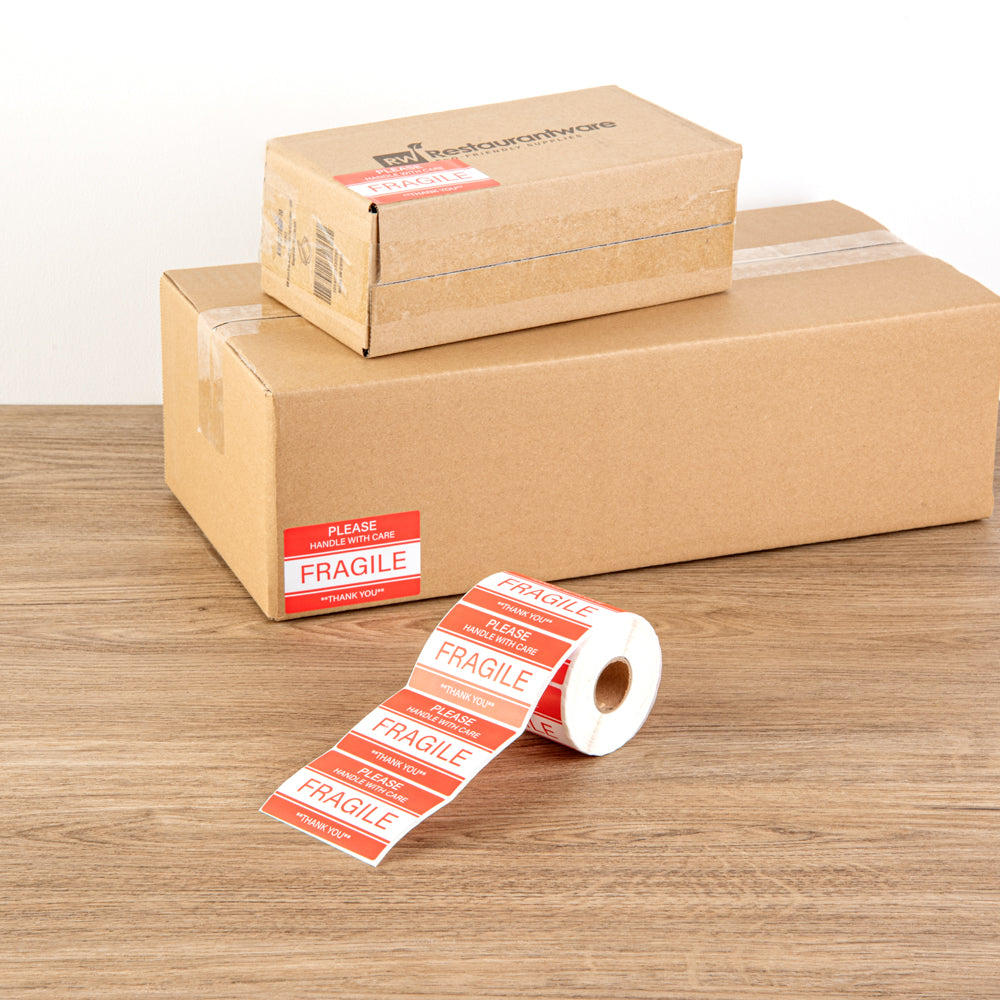 Label Tek Red and White Paper Fragile / Handle with Care Label - 3" x 2" - 500 count roll