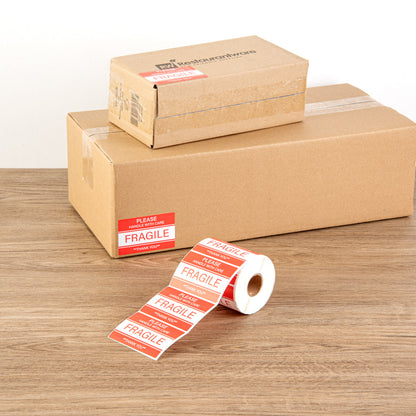Label Tek Red and White Paper Fragile / Handle with Care Label - 3" x 2" - 500 count roll