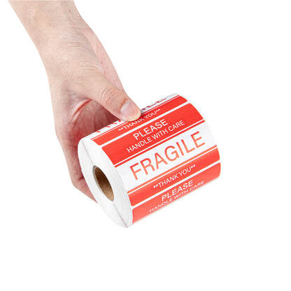 Label Tek Red and White Paper Fragile / Handle with Care Label - 3" x 2" - 500 count roll
