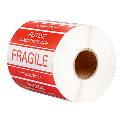 Label Tek Red and White Paper Fragile / Handle with Care Label - 3" x 2" - 500 count roll