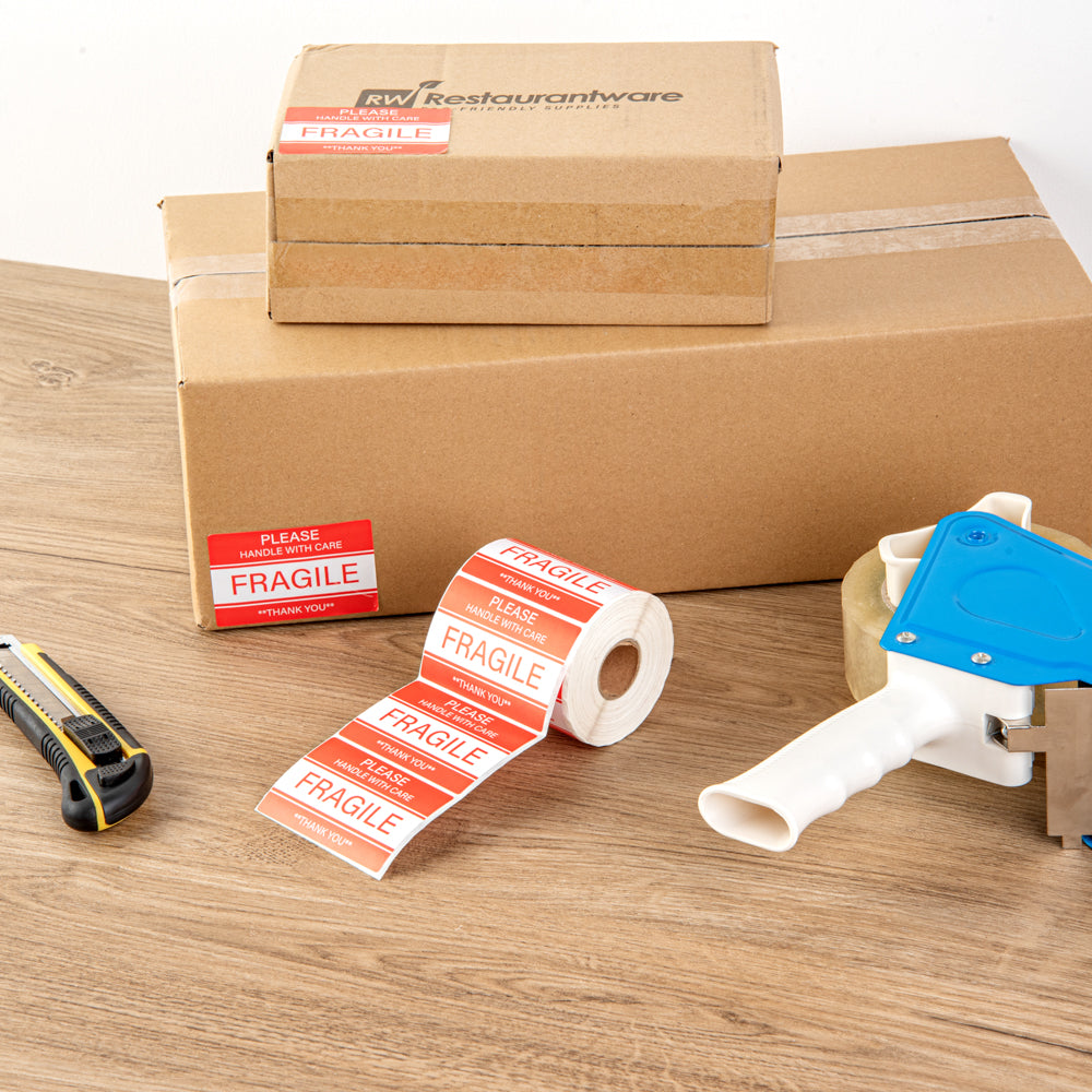 Label Tek Red and White Paper Fragile / Handle with Care Label - 3" x 2" - 500 count roll