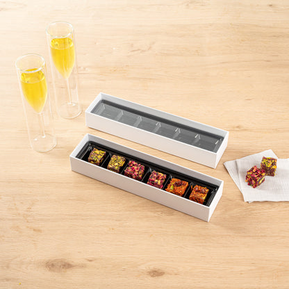 Sweet Vision Rectangle White Paper Candy / Chocolate Boxes - 6 Compartments - 10 3/4" x 2 3/4" x 1 1/2" - 10 count box