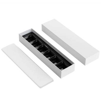 Sweet Vision Rectangle White Paper Candy / Chocolate Boxes - 6 Compartments - 10 3/4" x 2 3/4" x 1 1/2" - 100 count box
