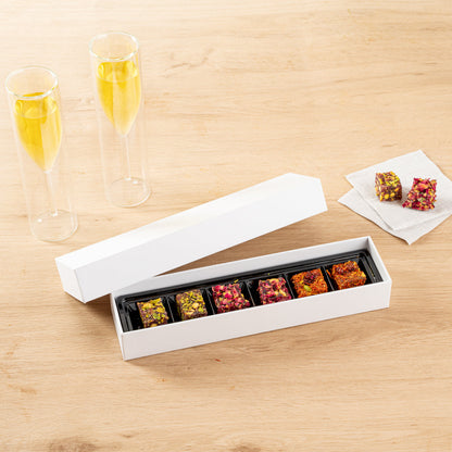 Sweet Vision Rectangle White Paper Candy / Chocolate Boxes - 6 Compartments - 10 3/4" x 2 3/4" x 1 1/2" - 100 count box