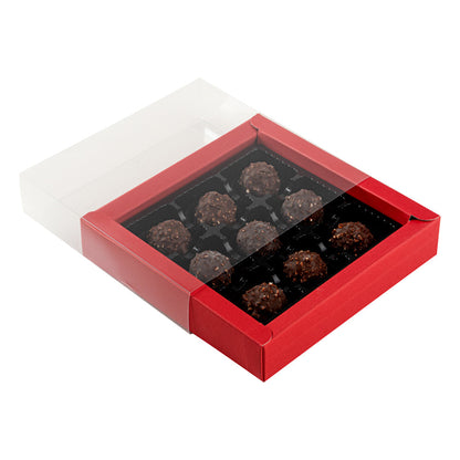 Sweet Vision Square Red Paper Candy / Chocolate Boxes - 9 Compartments - 7 1/4" x 7 1/4" x 1 1/2" - 10 count box