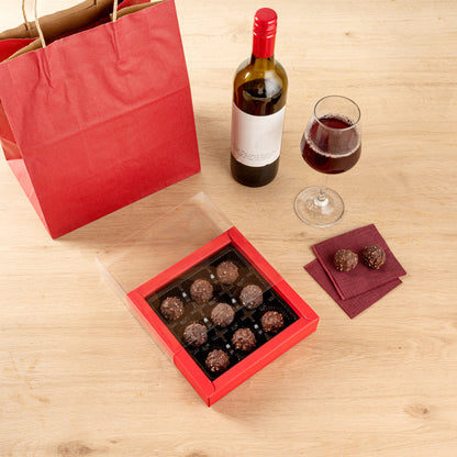 Sweet Vision Square Red Paper Candy / Chocolate Boxes - 9 Compartments - 7 1/4" x 7 1/4" x 1 1/2" - 100 count box