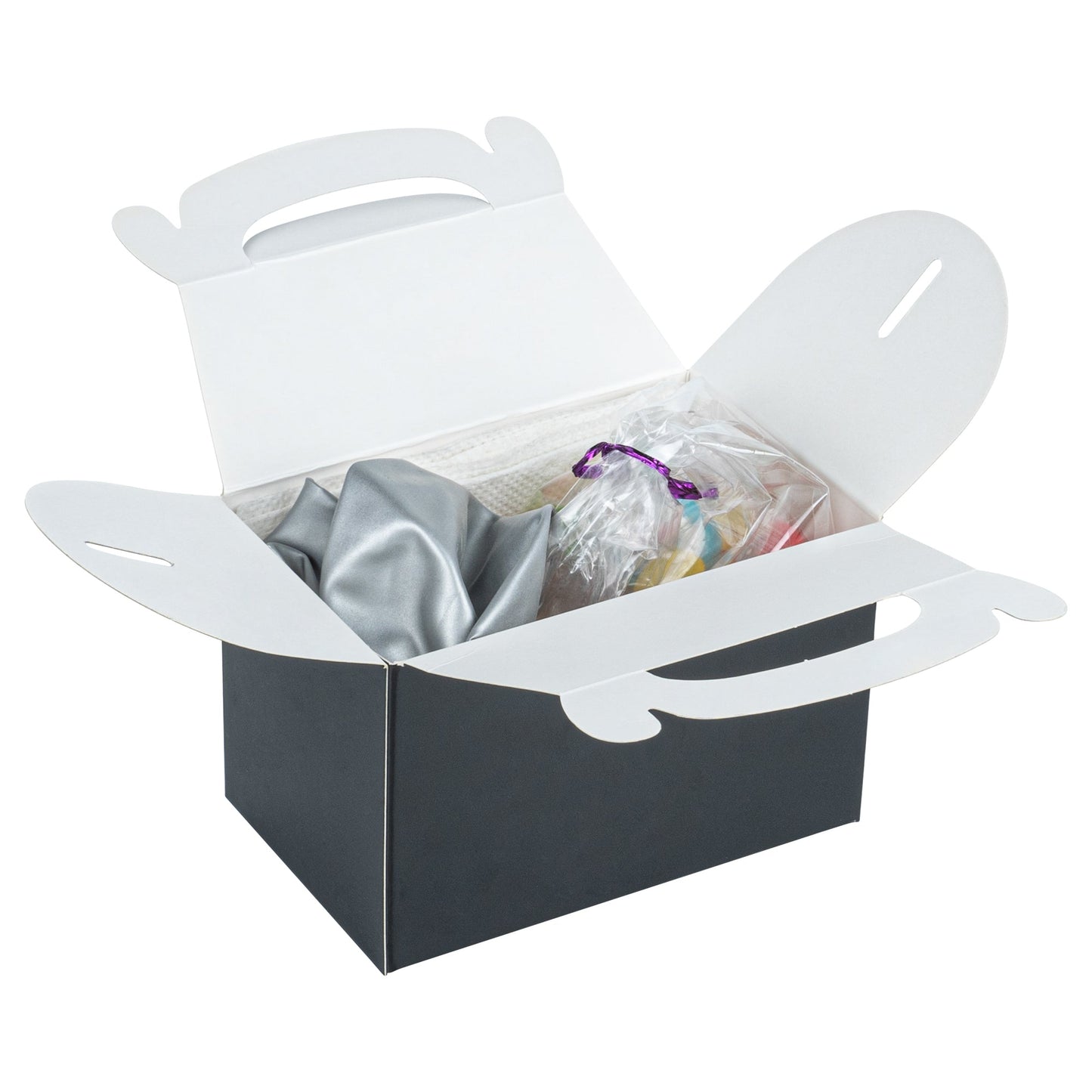 Bio Tek Black Paper Gable Box / Take Out Container - Greaseproof - 4" x 2 1/2" x 2 1/2" - 25 count box