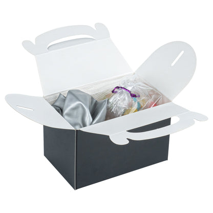 Bio Tek Black Paper Gable Box / Take Out Container - Greaseproof - 4" x 2 1/2" x 2 1/2" - 25 count box