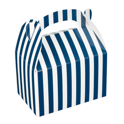 Bio Tek Blue & White Stripe Paper Gable Box / Take Out Container - Compostable - 4" x 2 1/2" x 2 1/2" - 100 count box