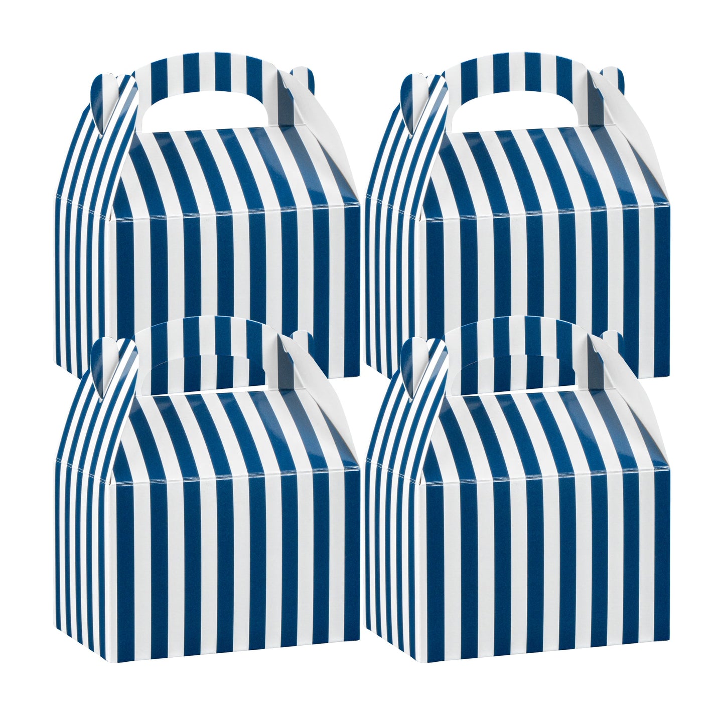 Bio Tek Blue & White Stripe Paper Gable Box / Take Out Container - Compostable - 4" x 2 1/2" x 2 1/2" - 100 count box
