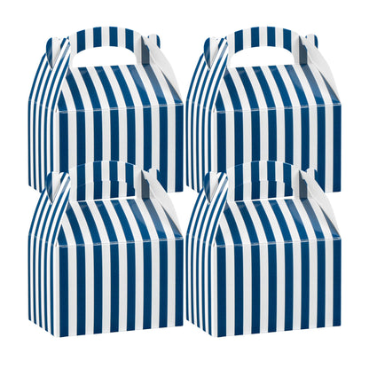 Bio Tek Blue & White Stripe Paper Gable Box / Take Out Container - Compostable - 4" x 2 1/2" x 2 1/2" - 100 count box