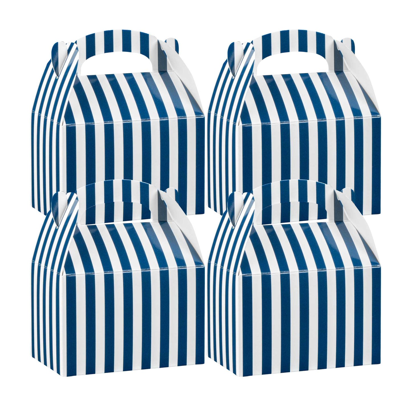 Bio Tek Blue & White Stripe Paper Gable Box / Take Out Container - Compostable - 4" x 2 1/2" x 2 1/2" - 25 count box