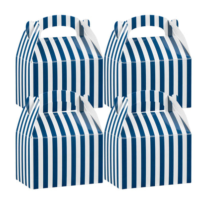 Bio Tek Blue & White Stripe Paper Gable Box / Take Out Container - Compostable - 4" x 2 1/2" x 2 1/2" - 25 count box