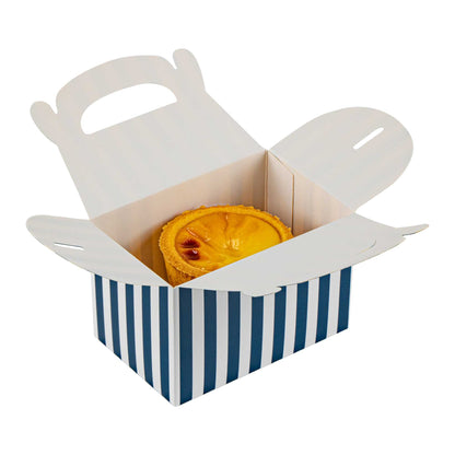 Bio Tek Blue & White Stripe Paper Gable Box / Take Out Container - Compostable - 4" x 2 1/2" x 2 1/2" - 25 count box