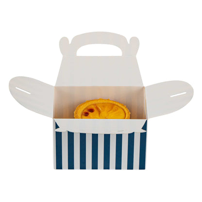 Bio Tek Blue & White Stripe Paper Gable Box / Take Out Container - Compostable - 4" x 2 1/2" x 2 1/2" - 25 count box