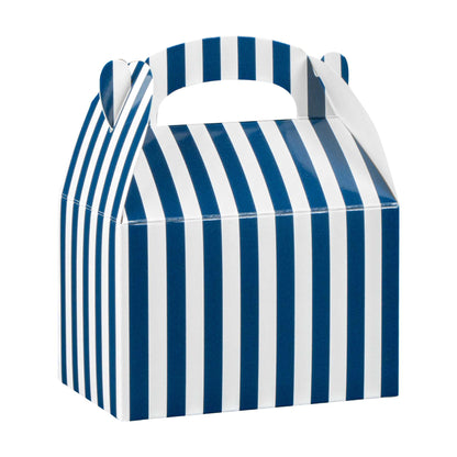 Bio Tek Blue & White Stripe Paper Gable Box / Take Out Container - Compostable - 4" x 2 1/2" x 2 1/2" - 25 count box