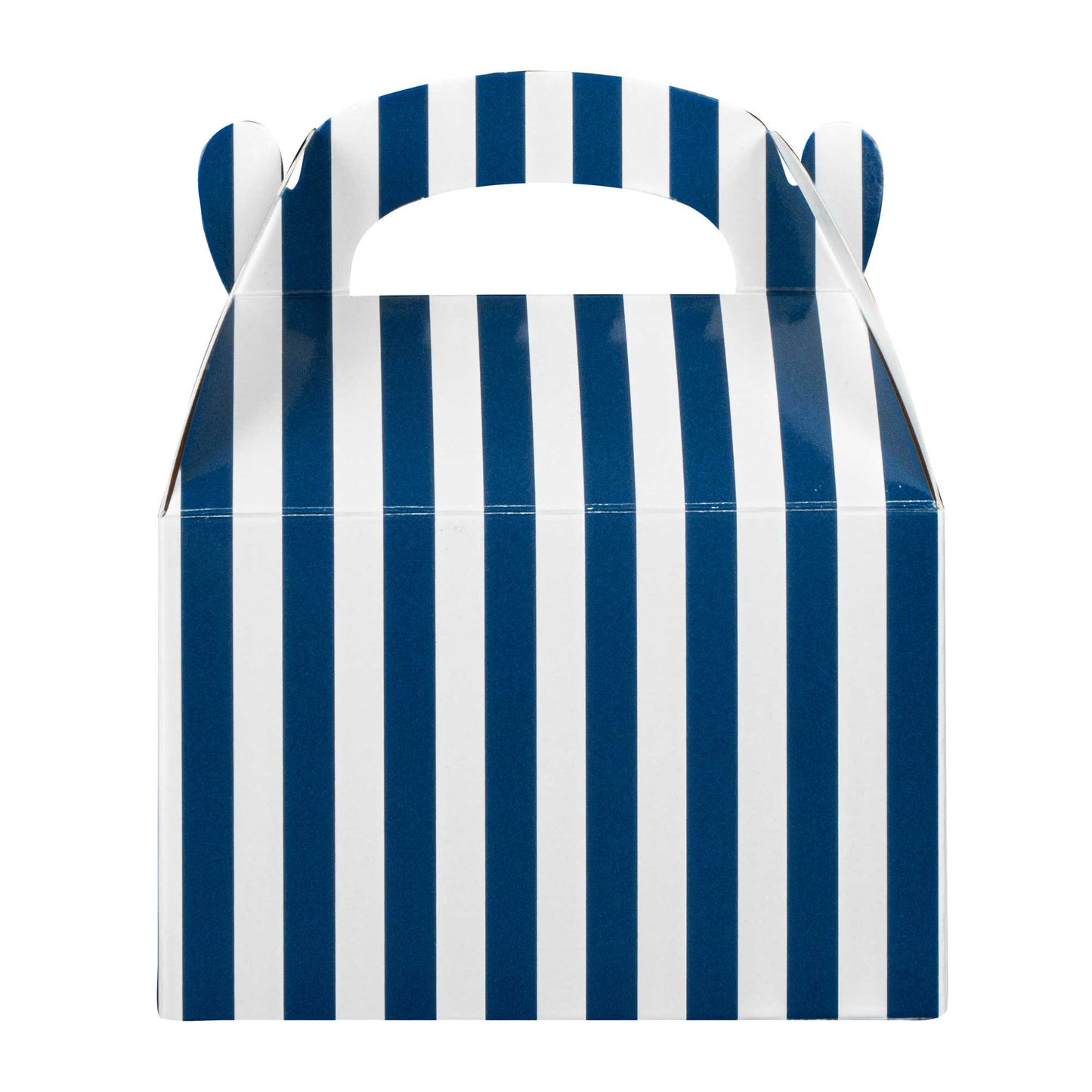Bio Tek Blue & White Stripe Paper Gable Box / Take Out Container - Compostable - 4" x 2 1/2" x 2 1/2" - 25 count box