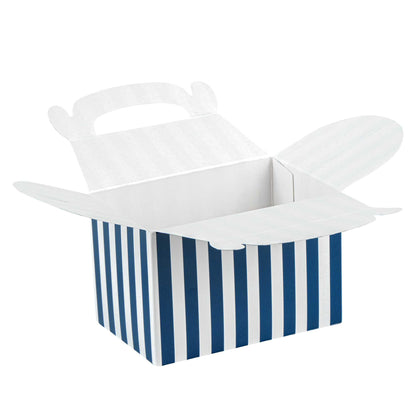 Bio Tek Blue & White Stripe Paper Gable Box / Take Out Container - Compostable - 4" x 2 1/2" x 2 1/2" - 25 count box