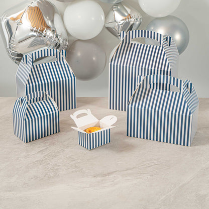 Bio Tek Blue & White Stripe Paper Gable Box / Take Out Container - Compostable - 4" x 2 1/2" x 2 1/2" - 25 count box