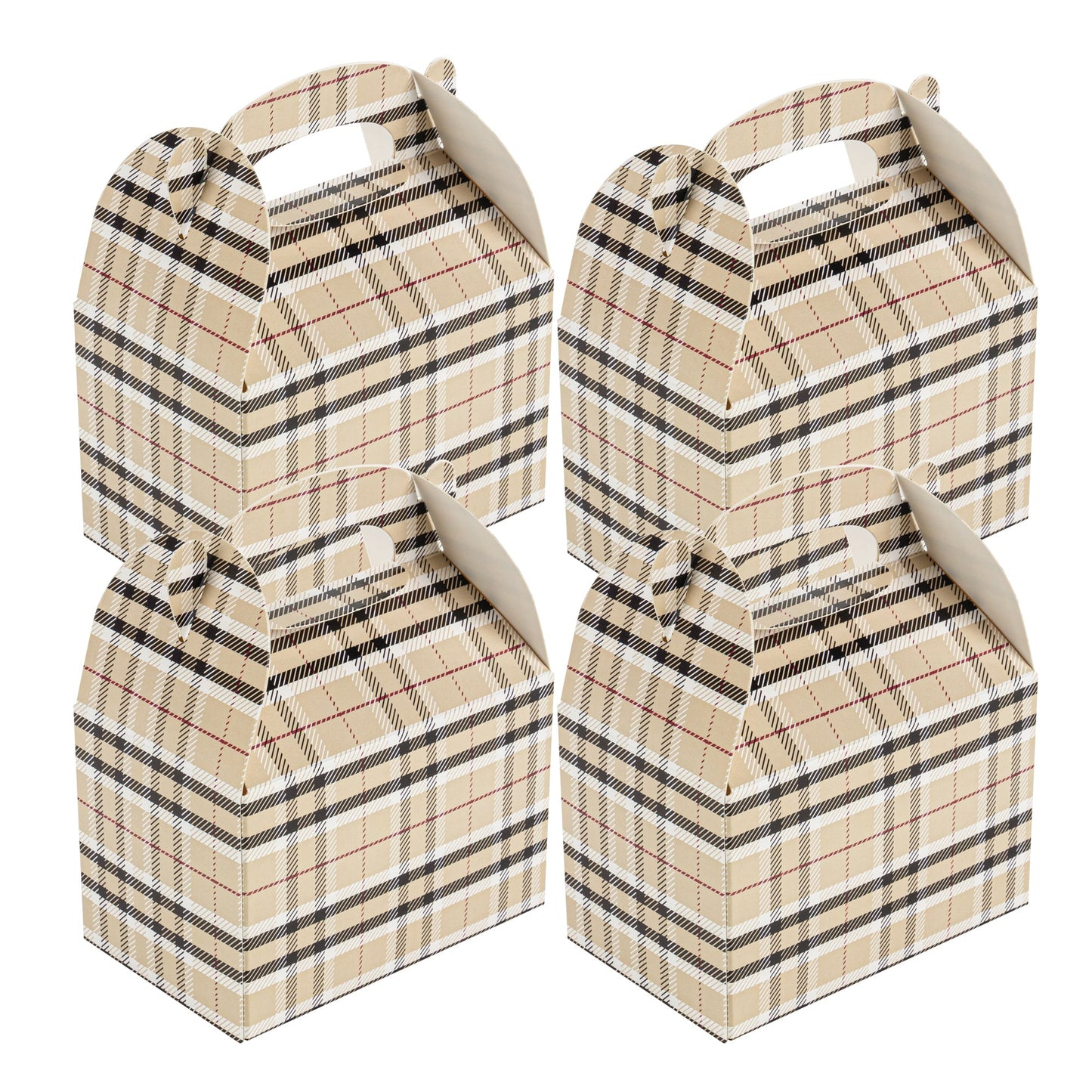 Bio Tek Plaid Paper Gable Box / Take Out Container - Compostable - 4" x 2 1/2" x 2 1/2" - 100 count box