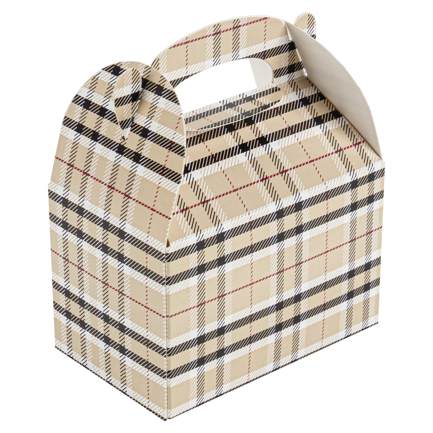 Bio Tek Plaid Paper Gable Box / Take Out Container - Compostable - 4" x 2 1/2" x 2 1/2" - 25 count box