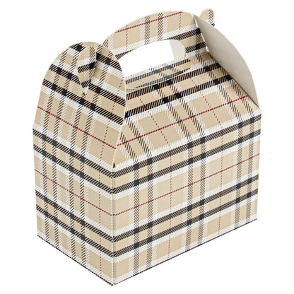 Bio Tek Plaid Paper Gable Box / Take Out Container - Compostable - 4" x 2 1/2" x 2 1/2" - 25 count box