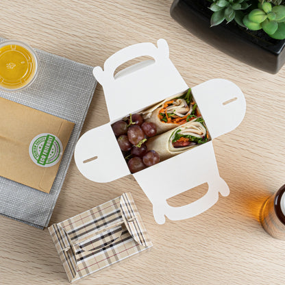 Bio Tek Plaid Paper Gable Box / Take Out Container - Compostable - 4" x 2 1/2" x 2 1/2" - 25 count box