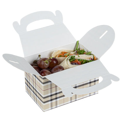 Bio Tek Plaid Paper Gable Box / Take Out Container - Compostable - 4" x 2 1/2" x 2 1/2" - 100 count box