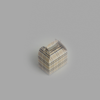 Bio Tek Plaid Paper Gable Box / Take Out Container - Compostable - 4" x 2 1/2" x 2 1/2" - 100 count box