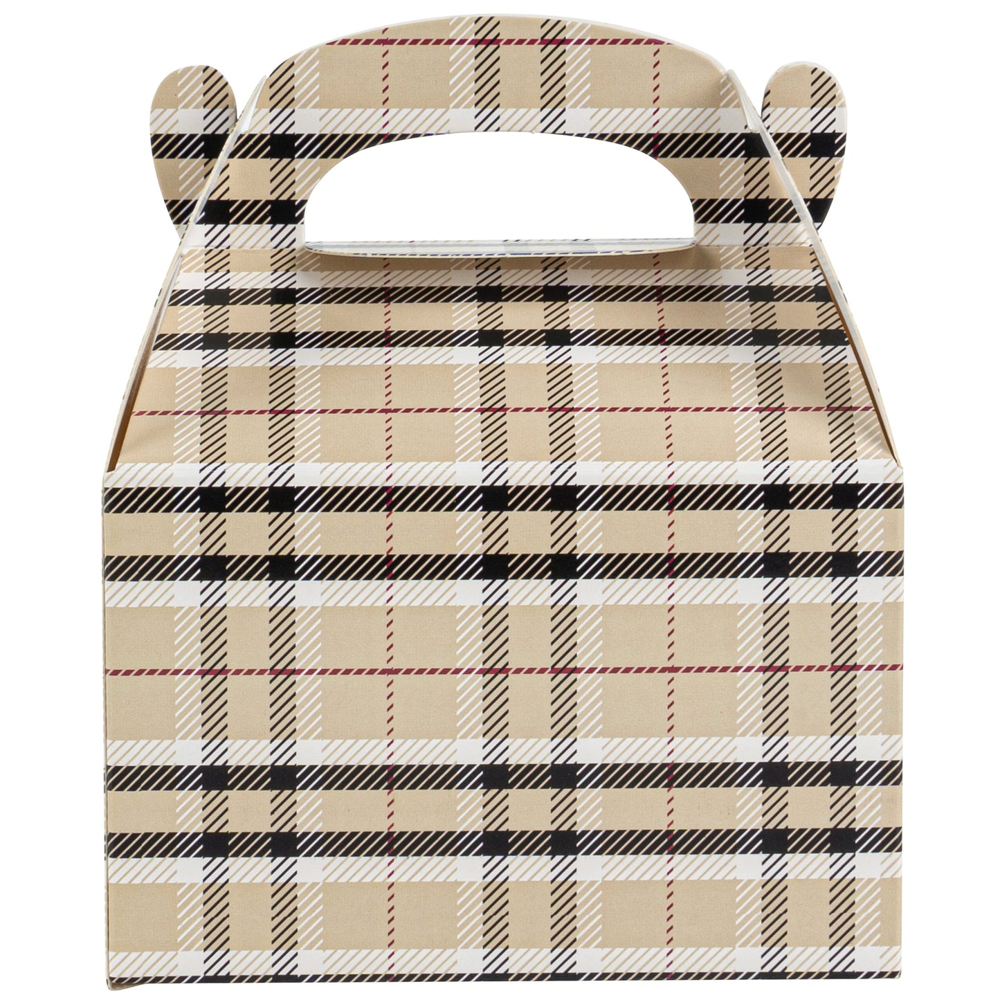 Bio Tek Plaid Paper Gable Box / Take Out Container - Compostable - 4" x 2 1/2" x 2 1/2" - 100 count box