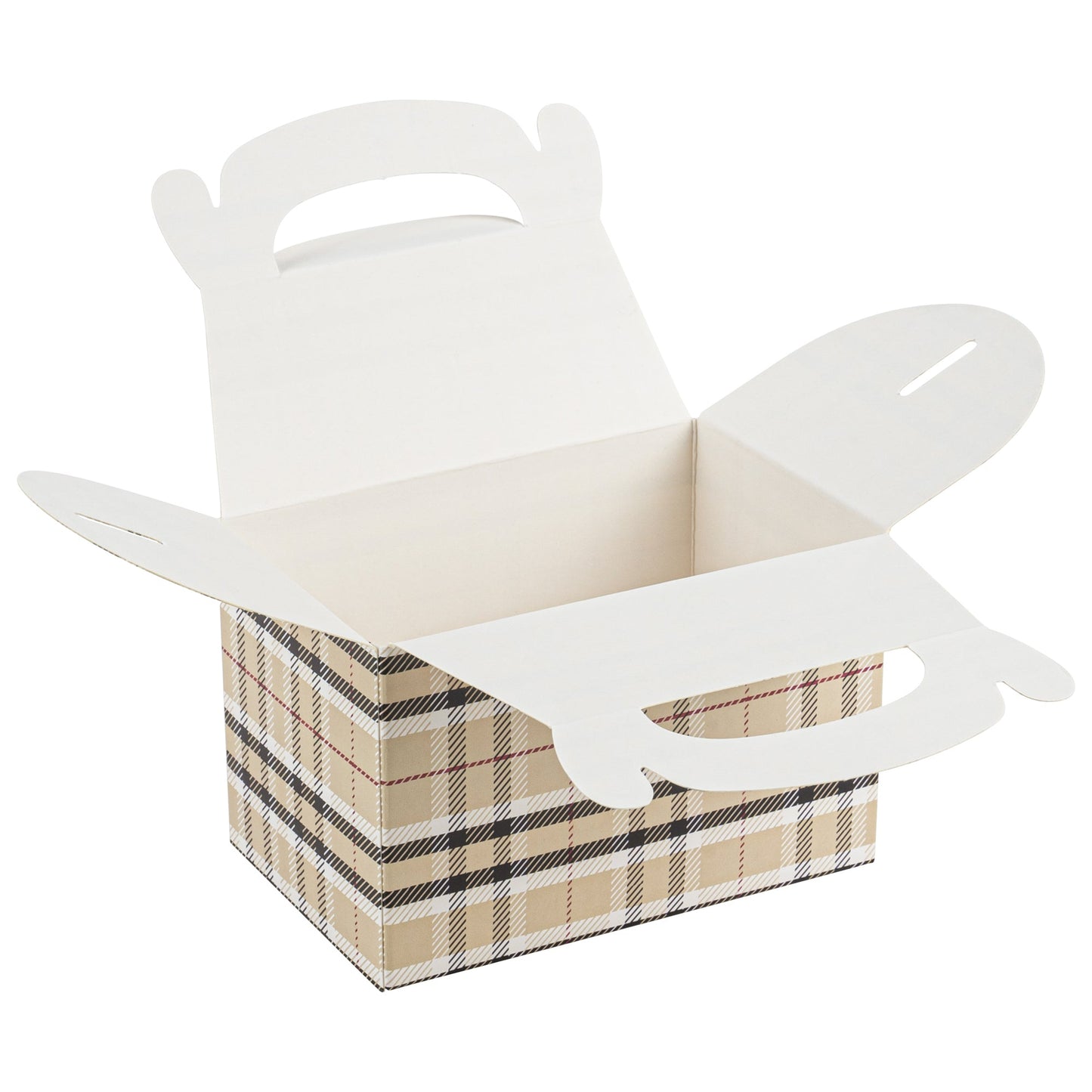 Bio Tek Plaid Paper Gable Box / Take Out Container - Compostable - 4" x 2 1/2" x 2 1/2" - 100 count box