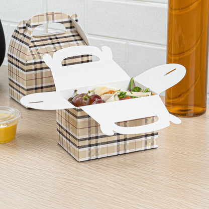 Bio Tek Plaid Paper Gable Box / Take Out Container - Compostable - 4" x 2 1/2" x 2 1/2" - 100 count box
