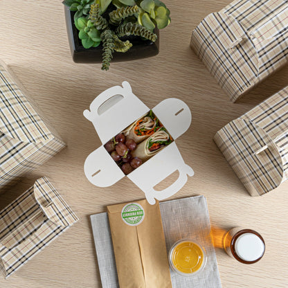 Bio Tek Plaid Paper Gable Box / Take Out Container - Compostable - 4" x 2 1/2" x 2 1/2" - 100 count box