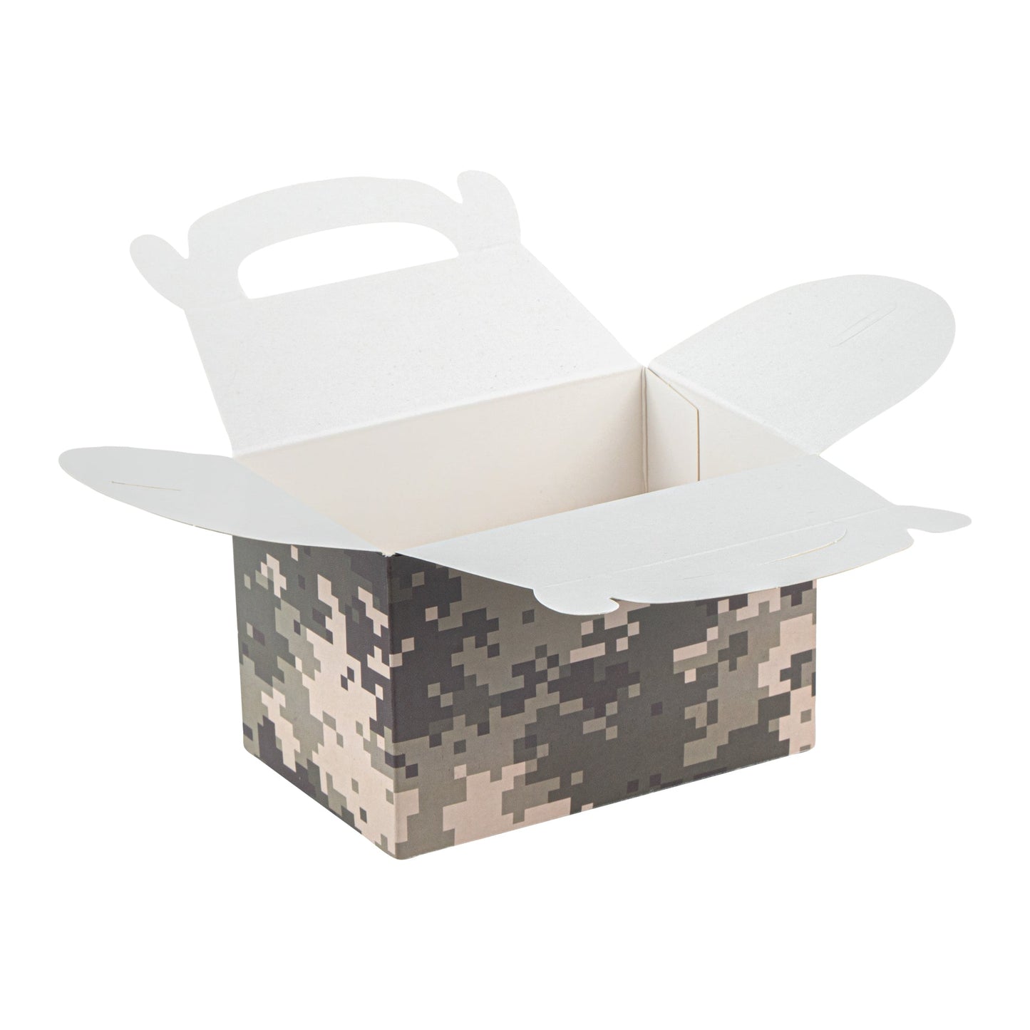 Bio Tek Camouflage Paper Gable Box / Take Out Container - Compostable - 4" x 2 1/2" x 2 1/2" - 100 count box