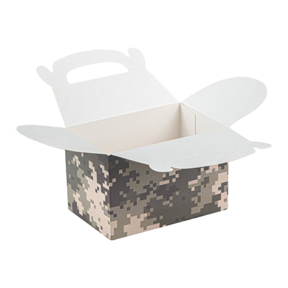 Bio Tek Camouflage Paper Gable Box / Take Out Container - Compostable - 4" x 2 1/2" x 2 1/2" - 100 count box