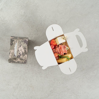 Bio Tek Camouflage Paper Gable Box / Take Out Container - Compostable - 4" x 2 1/2" x 2 1/2" - 100 count box