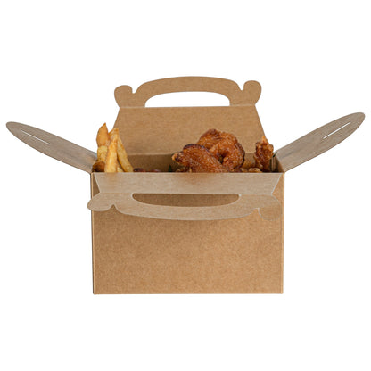Bio Tek Kraft Paper Gable Box / Take Out Container - Greaseproof - 4" x 2 1/2" x 2 1/2" - 25 count box