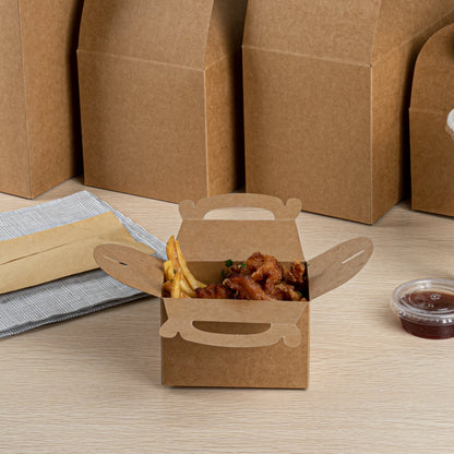 Bio Tek Kraft Paper Gable Box / Take Out Container - Greaseproof - 4" x 2 1/2" x 2 1/2" - 100 count box
