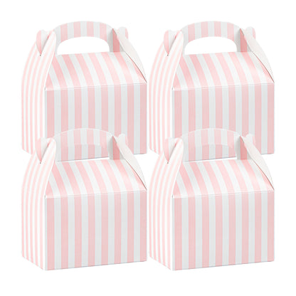 Bio Tek Pink & White Stripe Paper Gable Box / Take Out Container - Compostable - 4" x 2 1/2" x 2 1/2" - 100 count box