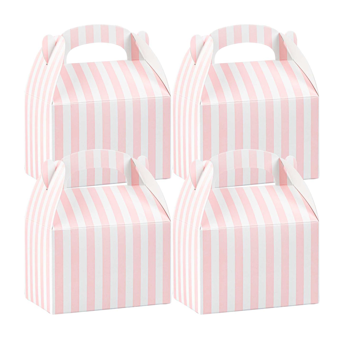 Bio Tek Pink & White Stripe Paper Gable Box / Take Out Container - Compostable - 4" x 2 1/2" x 2 1/2" - 25 count box