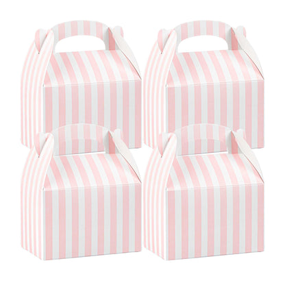 Bio Tek Pink & White Stripe Paper Gable Box / Take Out Container - Compostable - 4" x 2 1/2" x 2 1/2" - 25 count box