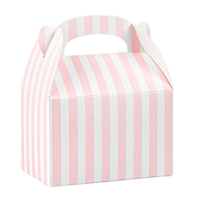 Bio Tek Pink & White Stripe Paper Gable Box / Take Out Container - Compostable - 4" x 2 1/2" x 2 1/2" - 25 count box