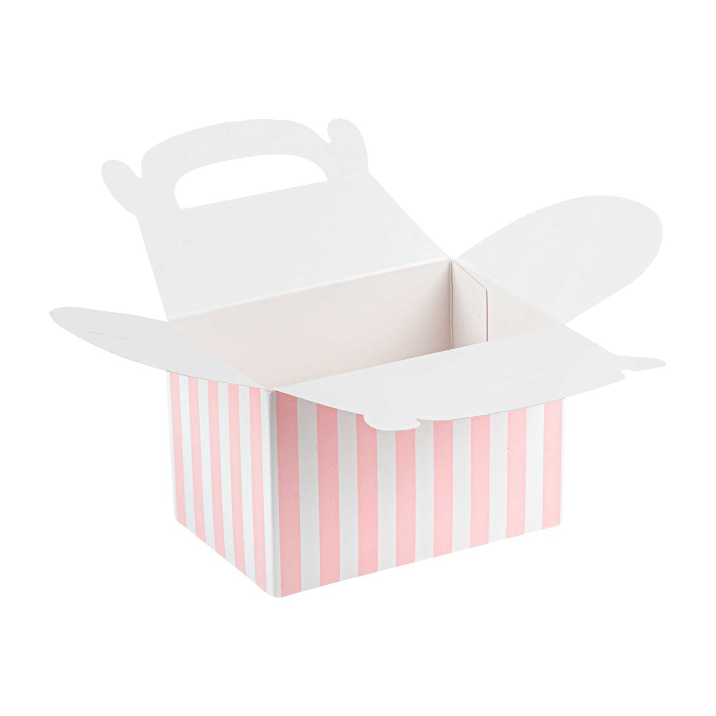Bio Tek Pink & White Stripe Paper Gable Box / Take Out Container - Compostable - 4" x 2 1/2" x 2 1/2" - 25 count box